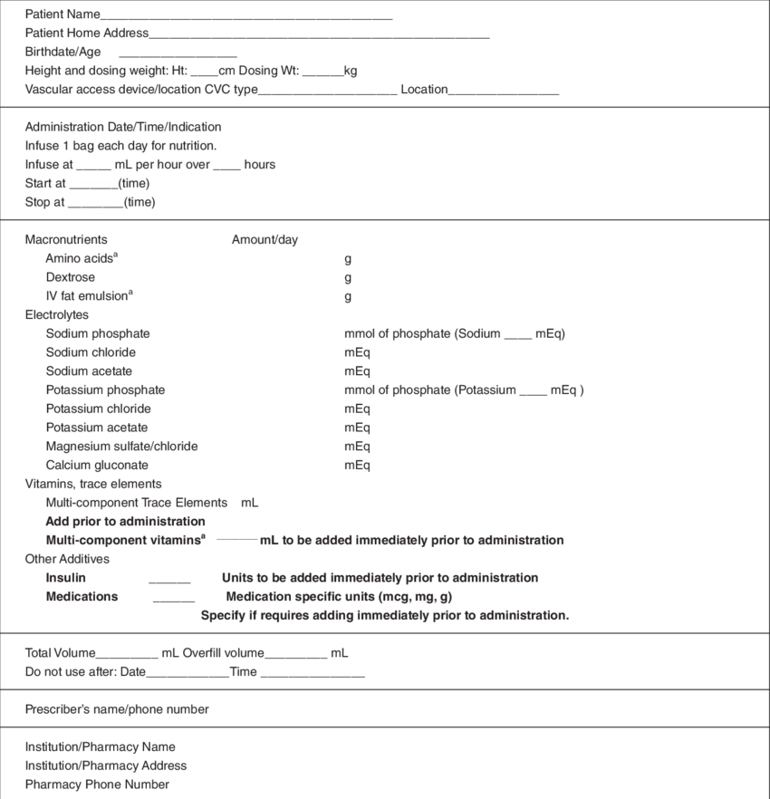 Standard Home Parenteral Nutrition Label Template Adult - Total Parenteral Nutrition Label Clipart (850x882), Png Download