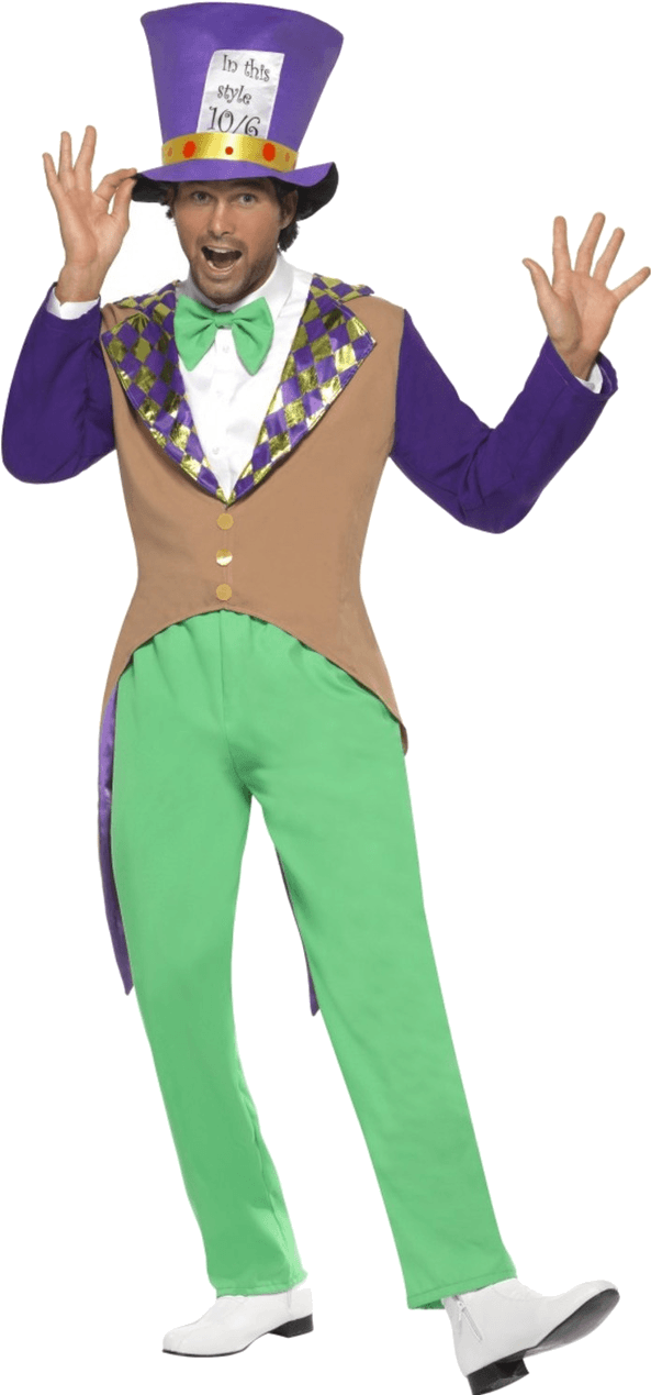 Adult Purple Mad Hatter Costume - Book Character Costumes For Teachers For Men Clipart (800x1268), Png Download