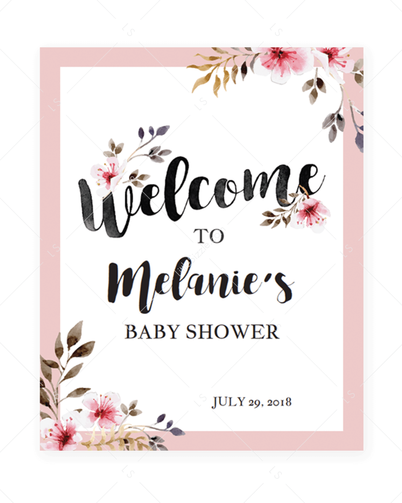 Blush Flowers Welcome Sign For Shower Party By Littlesizzle - Garden Roses Clipart (819x1024), Png Download