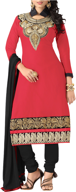 Lookslady Red & Black Chanderi Salwar Suit - Formal Wear Clipart (800x800), Png Download