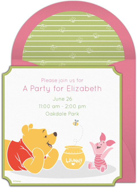 Free Winnie The Pooh Pink Invitations - Illustration Clipart (650x650), Png Download