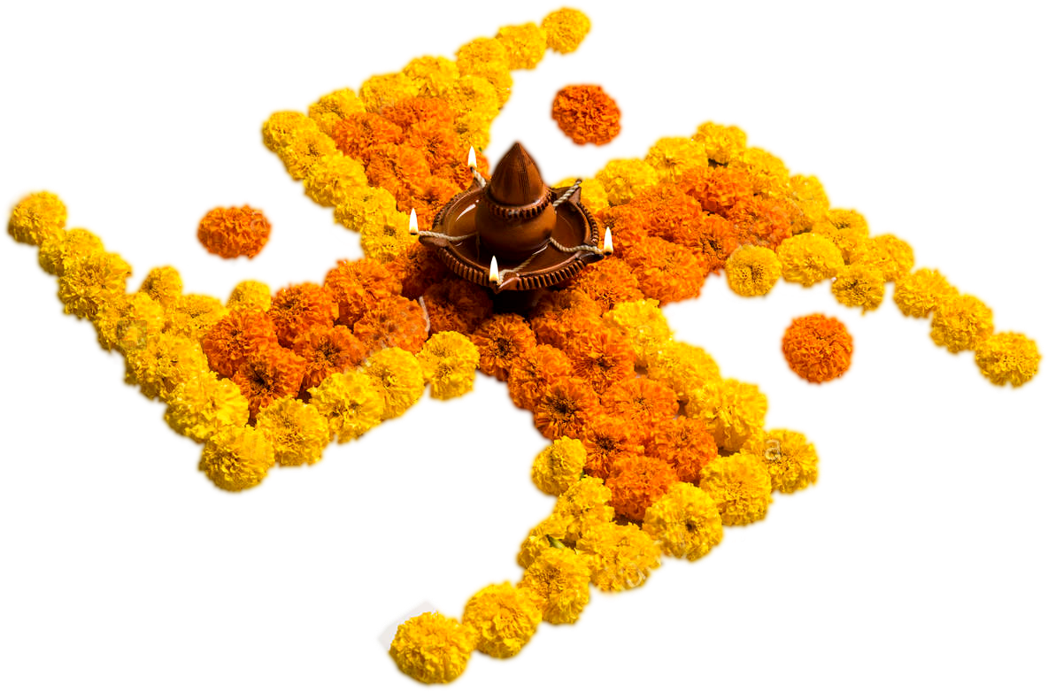 Marigold Flower Rangoli Clipart (1300x957), Png Download