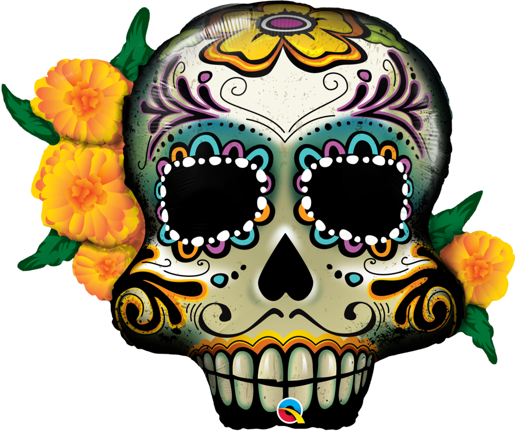 Qualatex Halloween Day Of The Dead Skull 38" Super - Day Of The Dead Balloon Skull Clipart (1024x858), Png Download