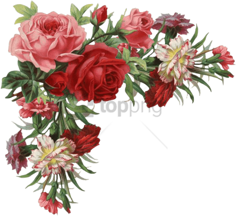 Free Png Colorful Floral Corner Borders Png Png Image - Printable Flowers For Decoupage Clipart (850x791), Png Download