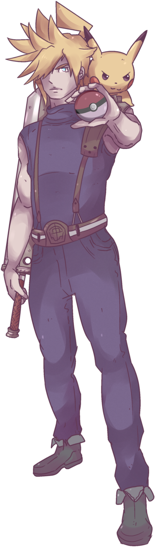 Final Fantasy X Pokémon Cloud Strife & Pikachu Commission - Final Fantasy Cloud Pokemon Clipart (555x1920), Png Download