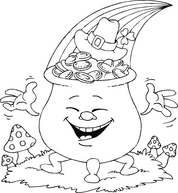 Smiling Pot Of Gold - Hat St Patrick's Day Coloring Pages Clipart (620x671), Png Download