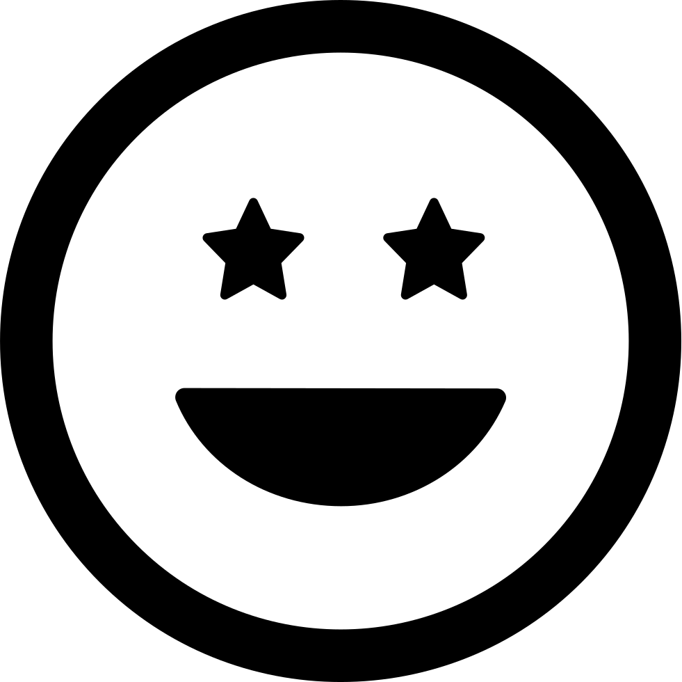 Smiling Happy Emoticon Square Face With Eyes Like Stars - Time Icon Black And White Clipart (981x980), Png Download