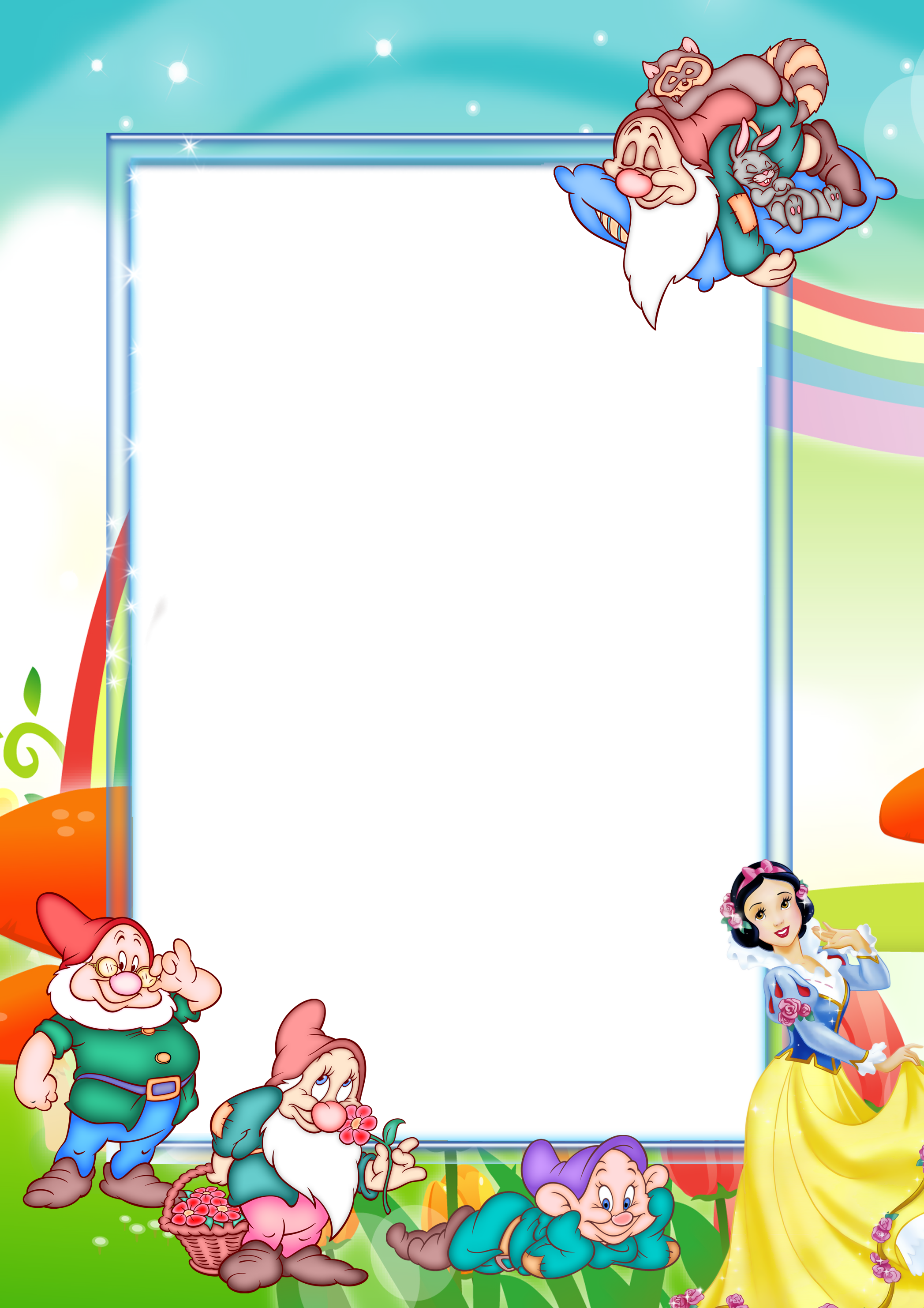 Transparent Kids Png Photo Frame With Snow-white And - Snow White And The Seven Dwarfs Frame Clipart (2095x2964), Png Download