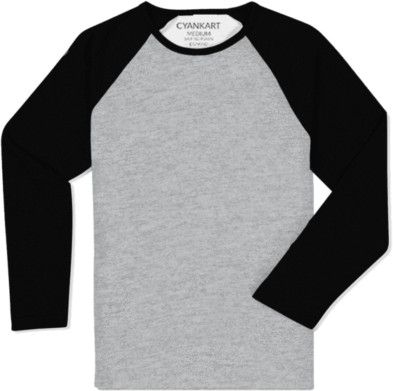 Black And Grey Full Sleeves Raglan T-shirt - Black And Grey Raglan T Shirt Clipart (565x600), Png Download