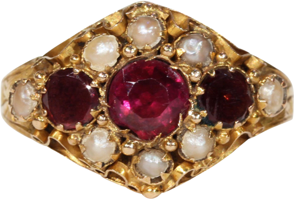 Antique Georgian Garnet And Pearl Ring - Pre-engagement Ring Clipart (600x600), Png Download