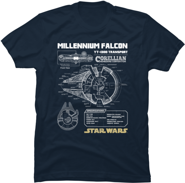 Millennium Falcon Schematic - Millennium Falcon T Shirt Clipart (650x650), Png Download