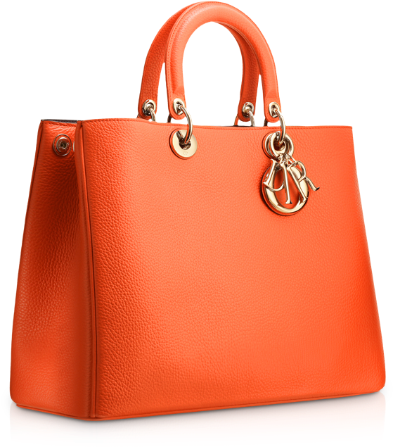 Large Tangerine Leather "diorissimo" Bag - Handbag Clipart (600x660), Png Download