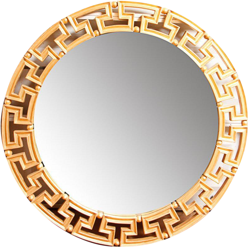 Glam Gold Greek Key Round Wall Mirror On Chairish - Greek Key Mirror Png Clipart (880x906), Png Download