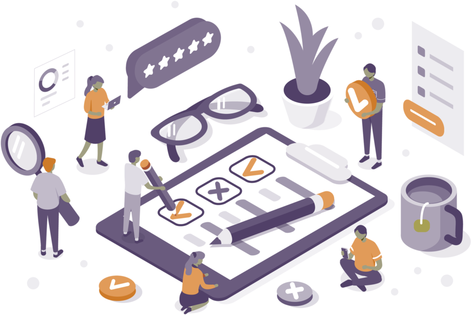 Customers Interacting With Surveys And Research Objects - Hero Image Clipart (1024x731), Png Download