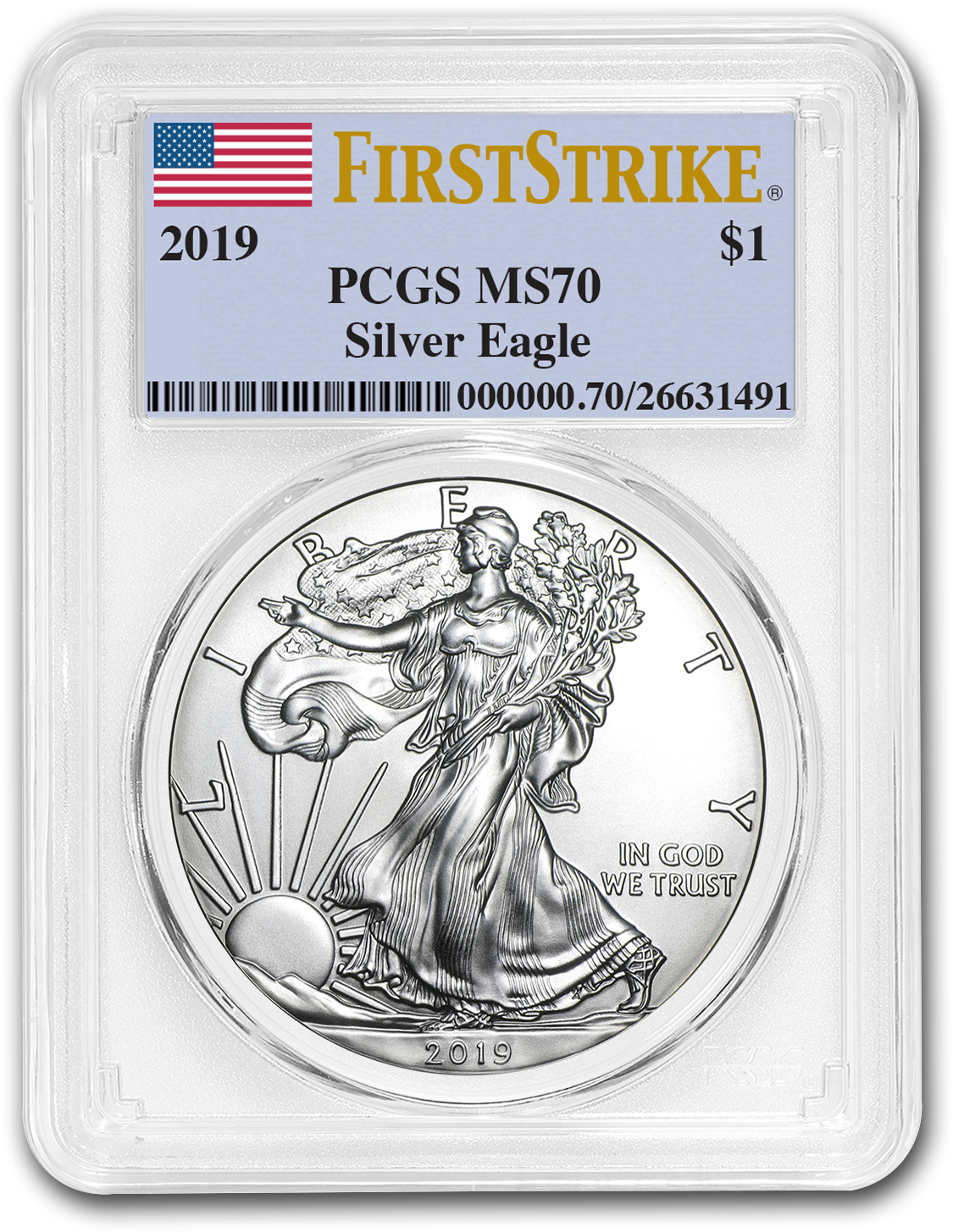 2019 Silver American Eagle Ms-70 Pcgs Coin For Sale - 2016 American Silver Eagle Clipart (1500x1500), Png Download