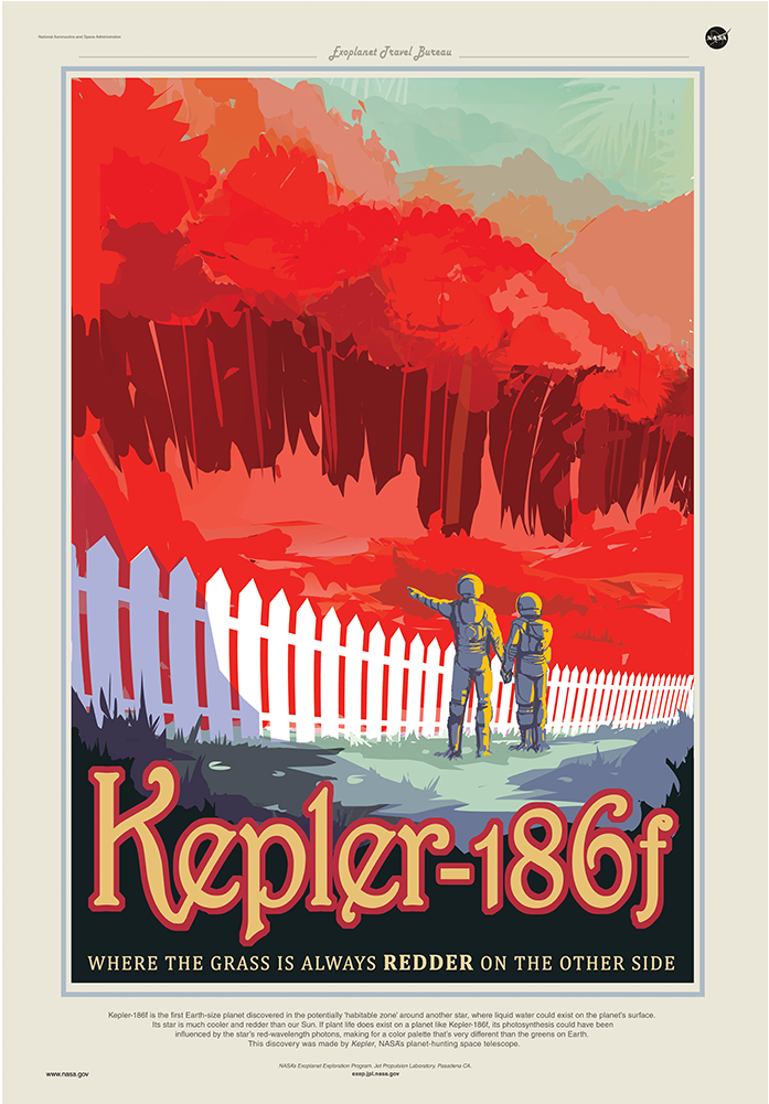 Year Round Leaf Peeping On Kepler 186f - Vintage Nasa Planets Posters Clipart (1600x1000), Png Download
