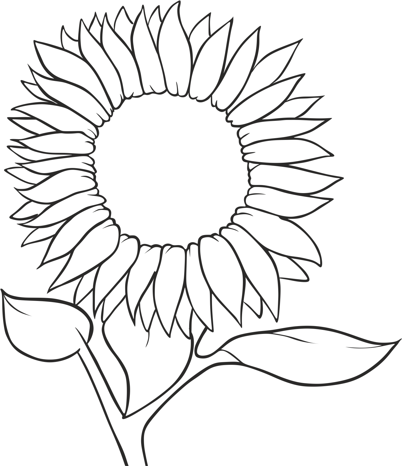 Common Seed Sketch - Free Line Drawing Sunflower Clipart (1500x1729), Png Download