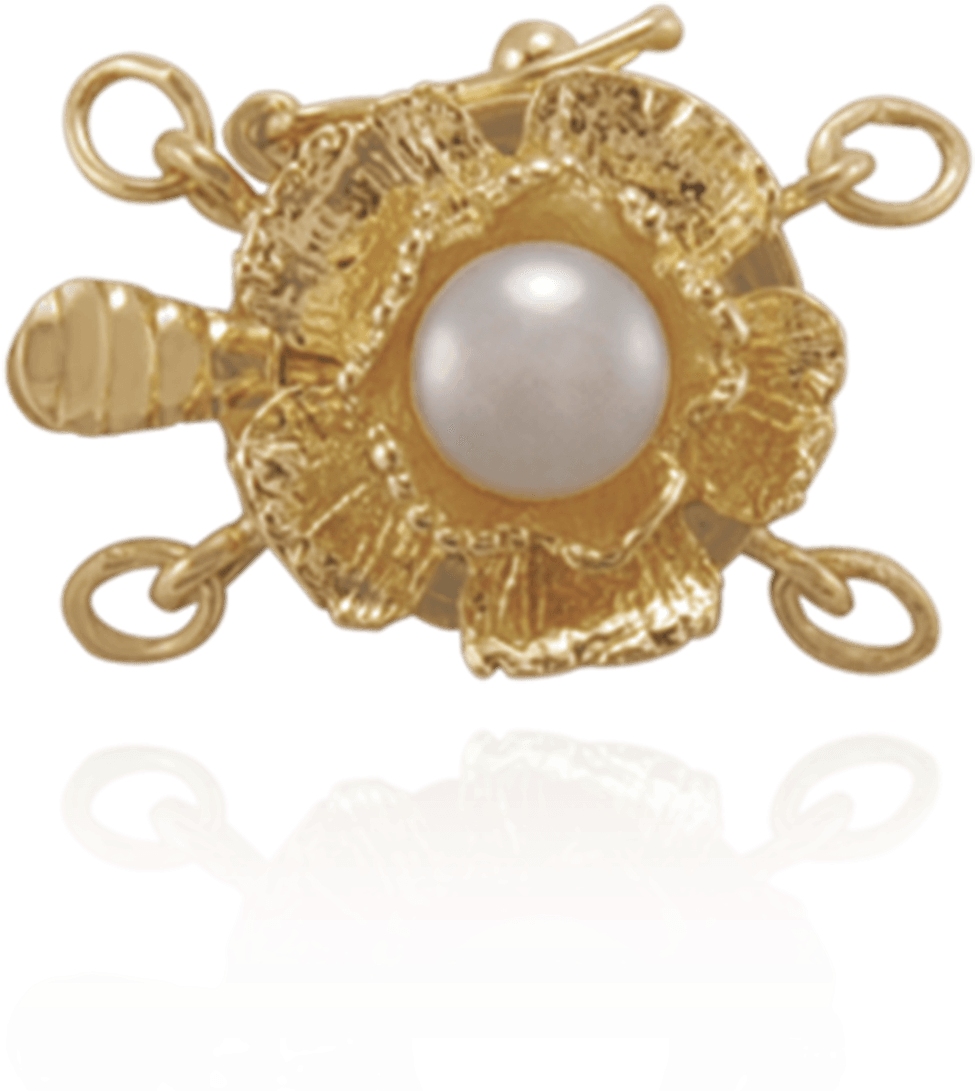 Flower Pearl Clasp With Cultured Pearl And Safety Lock Clipart (975x1091), Png Download