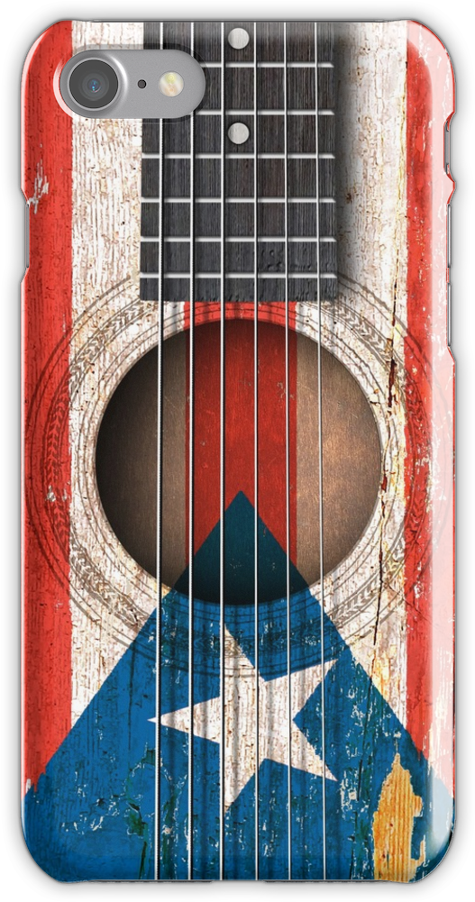 Old Vintage Acoustic Guitar With Puerto Rican Flag - Acoustic Guitar Clipart (750x1000), Png Download