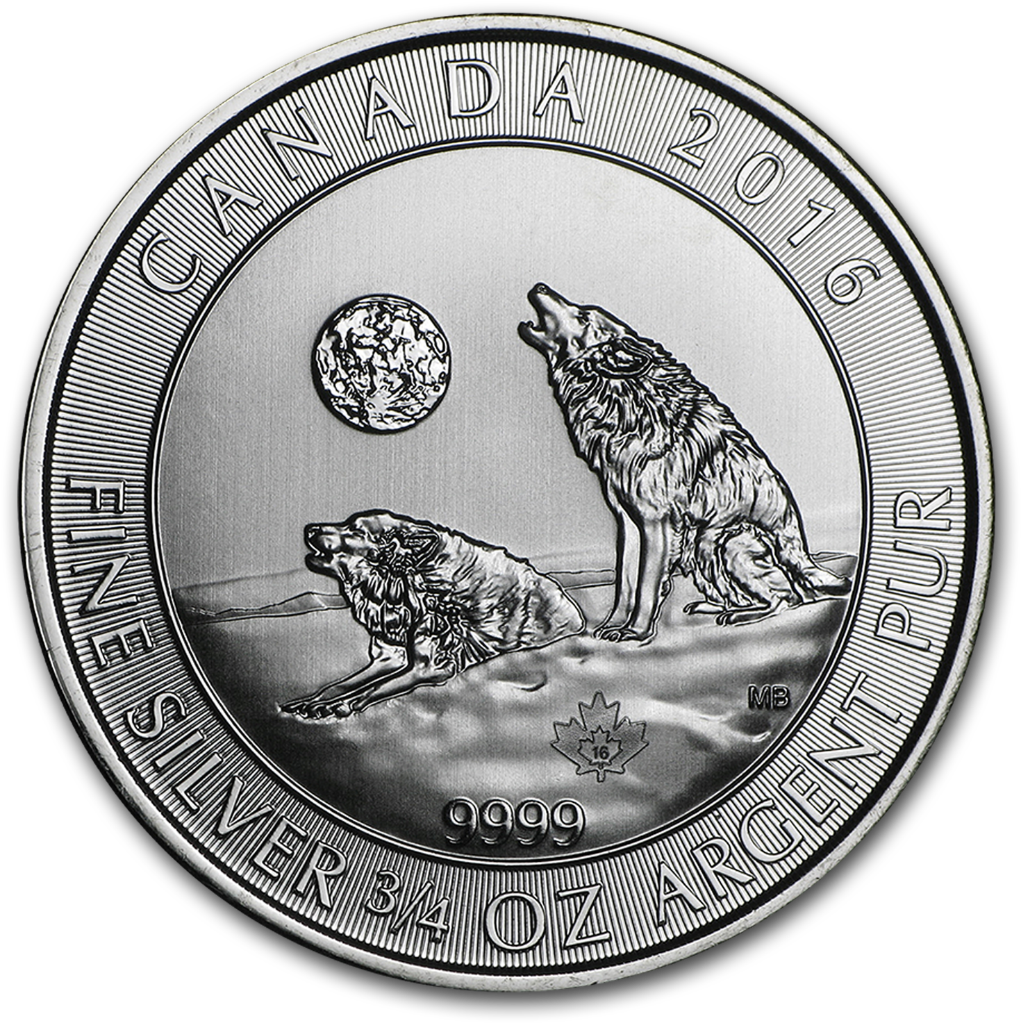 2016 Canada 3/4 Oz Silver Howling Moon Wolves Bu - Silver Clipart (1500x1500), Png Download