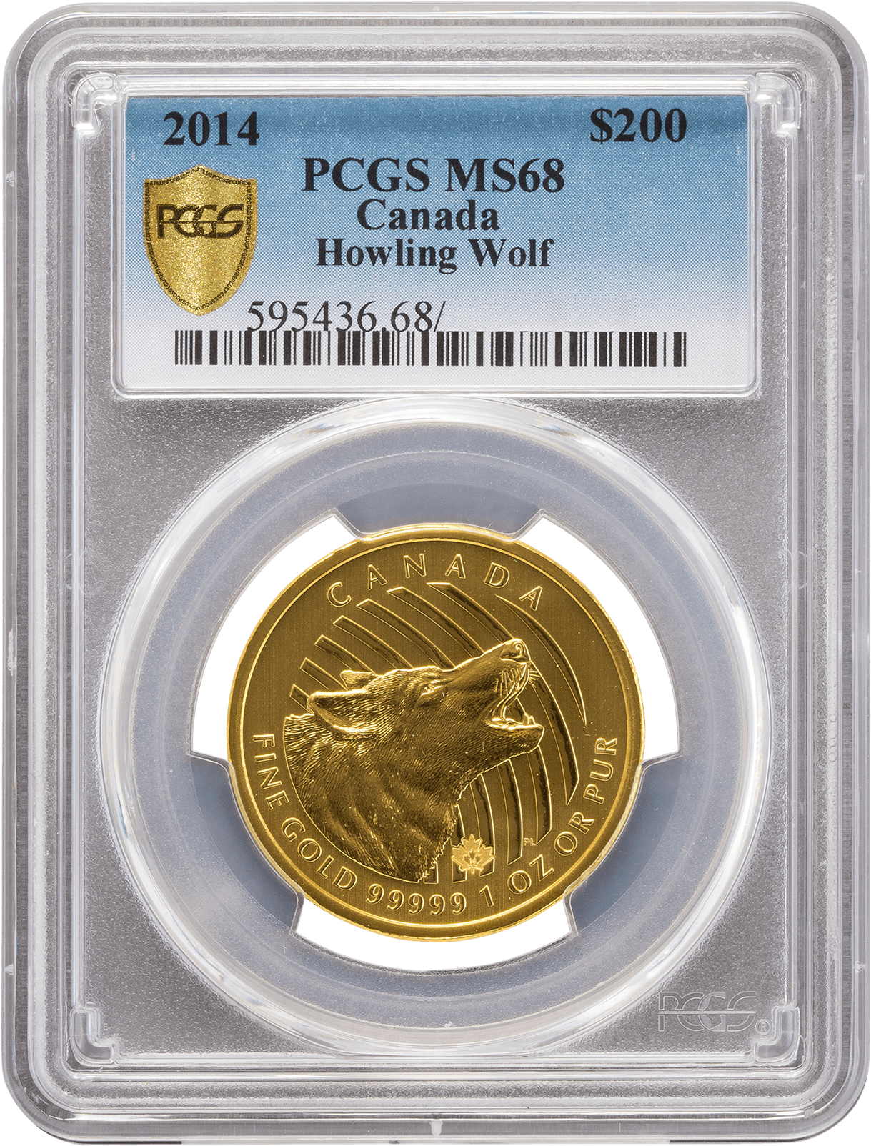 Pcgs 2014 1oz Gold Howling Wolf Ms68 Clipart (1485x1980), Png Download