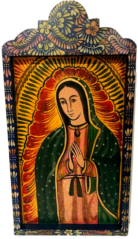 Religious Frame Art Virgen De Guadalupe Hand Painted - Christian Cross Clipart (385x513), Png Download