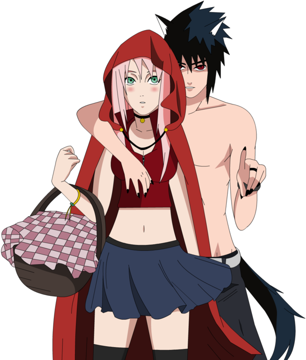 Sasusaku Halloween Render - Sasusaku Little Red Riding Hood Clipart (600x720), Png Download
