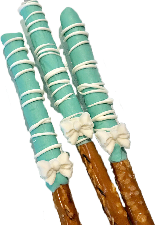 Tiffany Blue Teal White Rods With Bow , Png Download - Teal Chocolate Covered Pretzels Clipart (523x761), Png Download