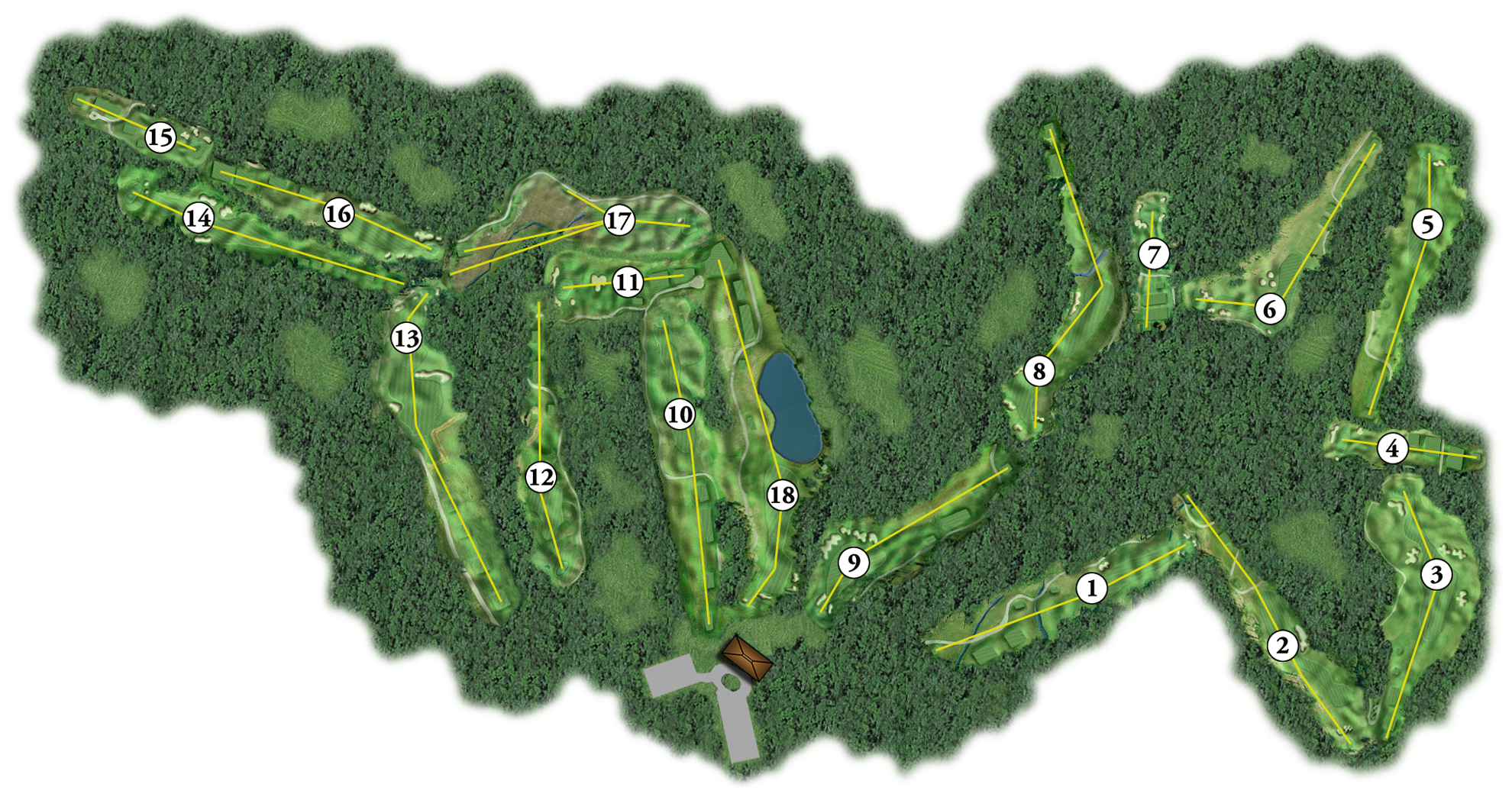 Whole Course Overview - 18 Hole Golf Course Project Layout Clipart (2000x1063), Png Download