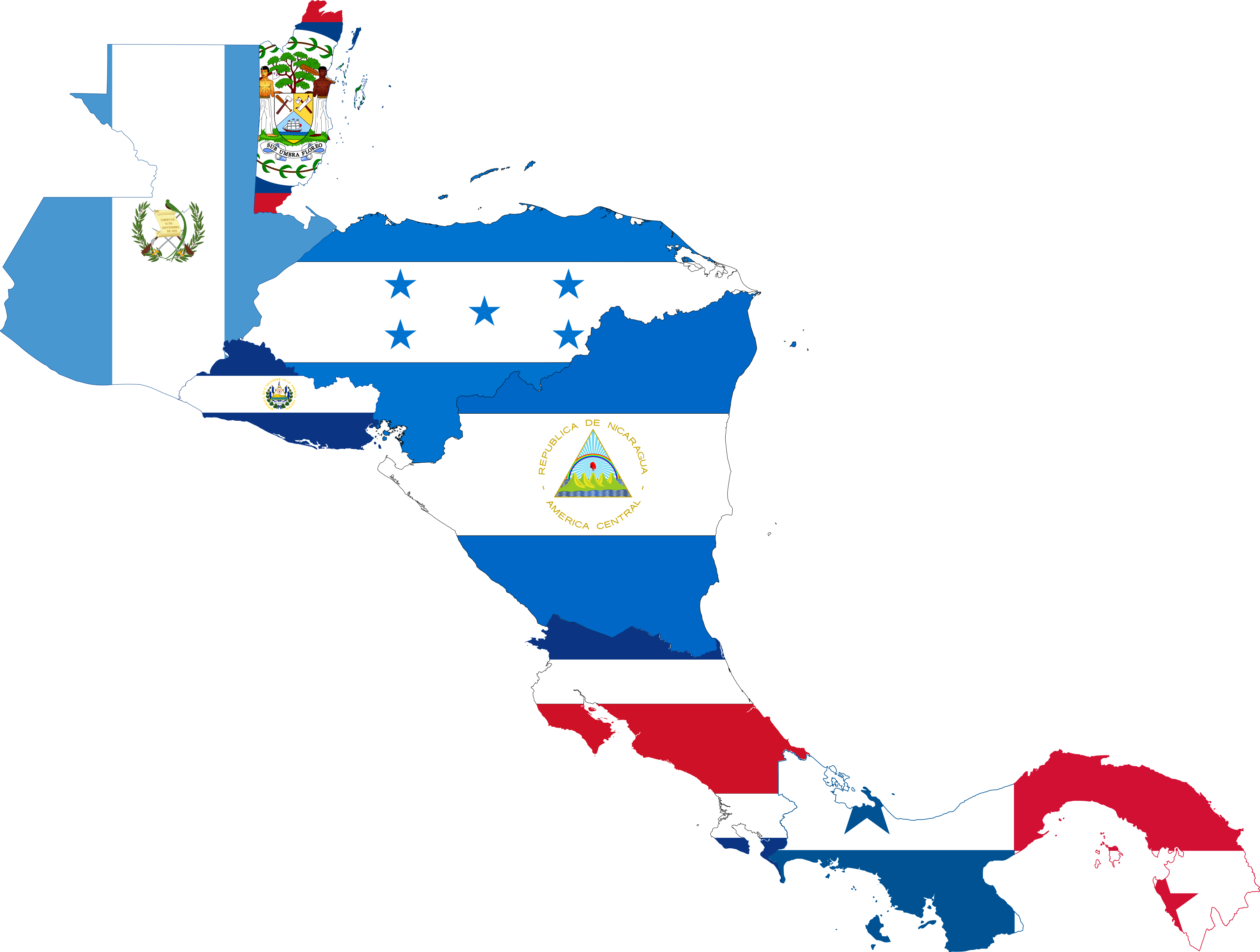 Flag-map Of Central America - Central America Map With Flags Clipart (3596x2718), Png Download