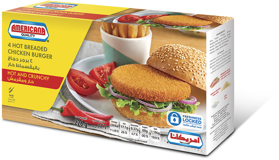 370159 Americana Spicy Breaded Chicken Burger 226g - Americana 4 Breaded Chicken Burger Clipart (992x607), Png Download