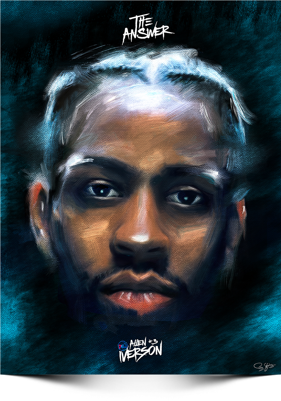 Allen Iverson 'the Answer' Digital Painting - Allen Iverson Painting Cartoon Clipart (982x1347), Png Download