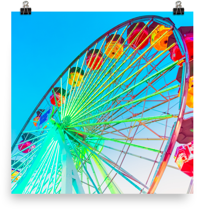 Santa Monica Bright Lights Ferris Wheel Print - Ferris Wheel Clipart (1000x1000), Png Download