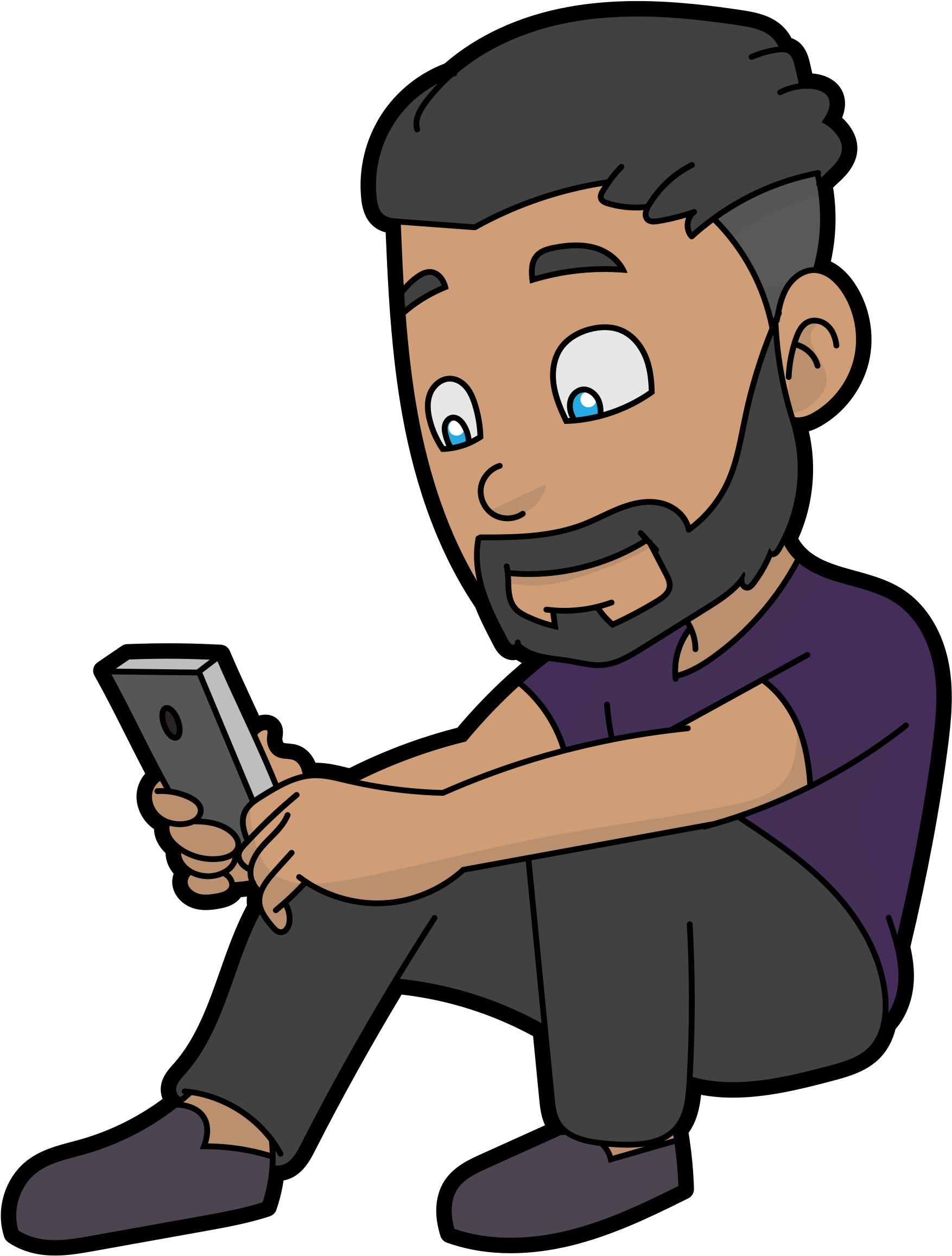 Png Black And White File Cartoon Man Using His Smartphone - Man Using Smart Phone Cartoon Clipart (2000x2614), Png Download