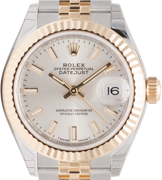 Rolex Lady Datejust 28mm Steel & Yellow Gold Silver - Rolex Clipart (600x600), Png Download