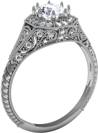 Filigree Halo Engagement Rings Clipart (640x480), Png Download
