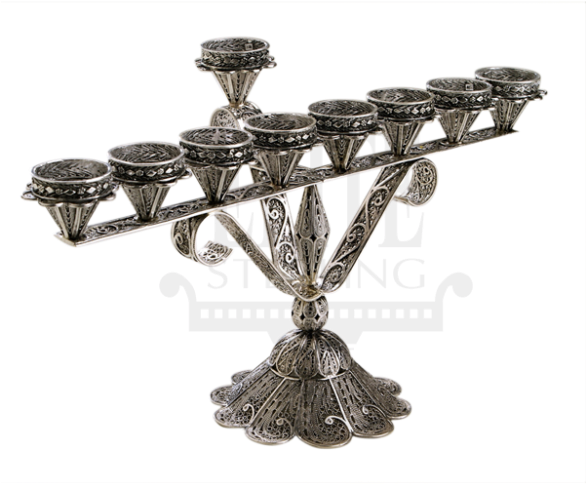 Close Filigree Silver Chanukah Menorah - Menorah Clipart (585x780), Png Download