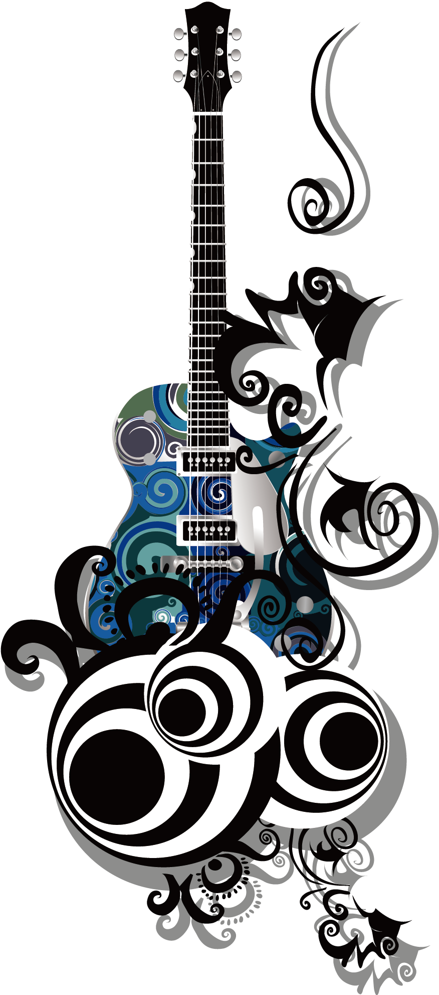 And Decorative Wall Sticker Material India Guitar Clipart - Wall Sticker Design Guitar - Png Download (1000x1982), Png Download