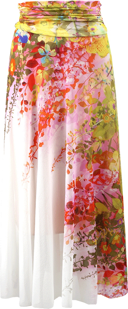 Pull-on Floral Print Maxi Skirt - Floral Design Clipart (425x1027), Png Download