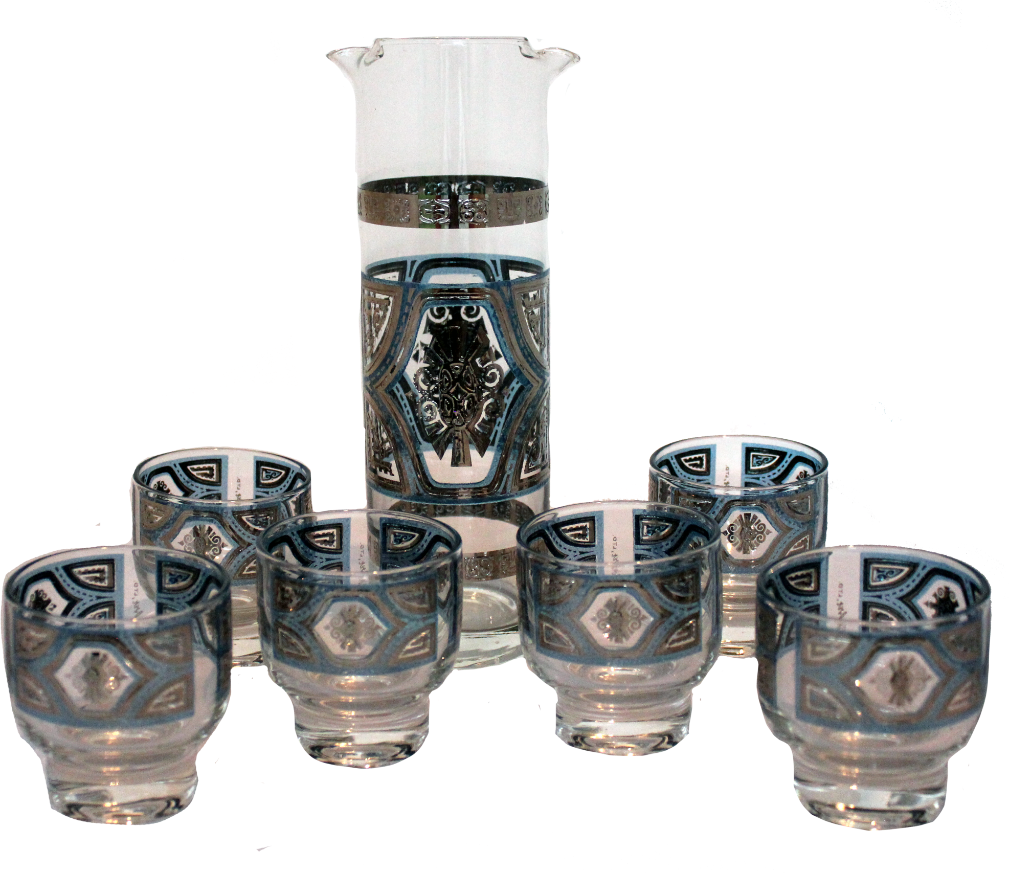 Culver Blue & Silver Glasses W/ Martini Pitcher - Chess Clipart (2000x1706), Png Download