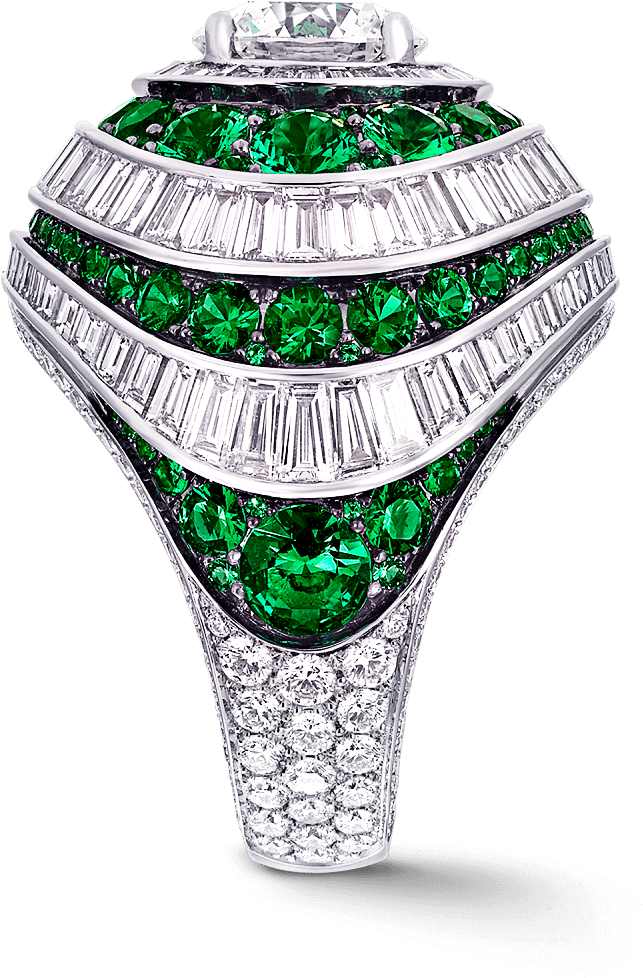 Side View Of A Graff Emerald And Diamond Swirl Baguette - Engagement Ring Clipart (2000x2000), Png Download