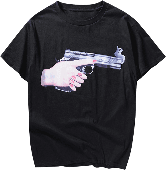 Wholesale Hands Hold Gun Print Short Sleeve T-shirt - T-shirt Clipart (600x798), Png Download