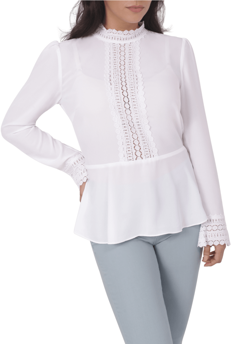 Lace Trim Blouse - Blouse Clipart (857x1200), Png Download