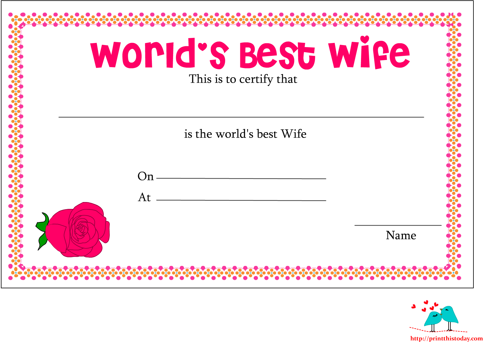 World's Best Wife Certificate With Red Rose - World Best Wife Quotes Clipart (1650x1275), Png Download