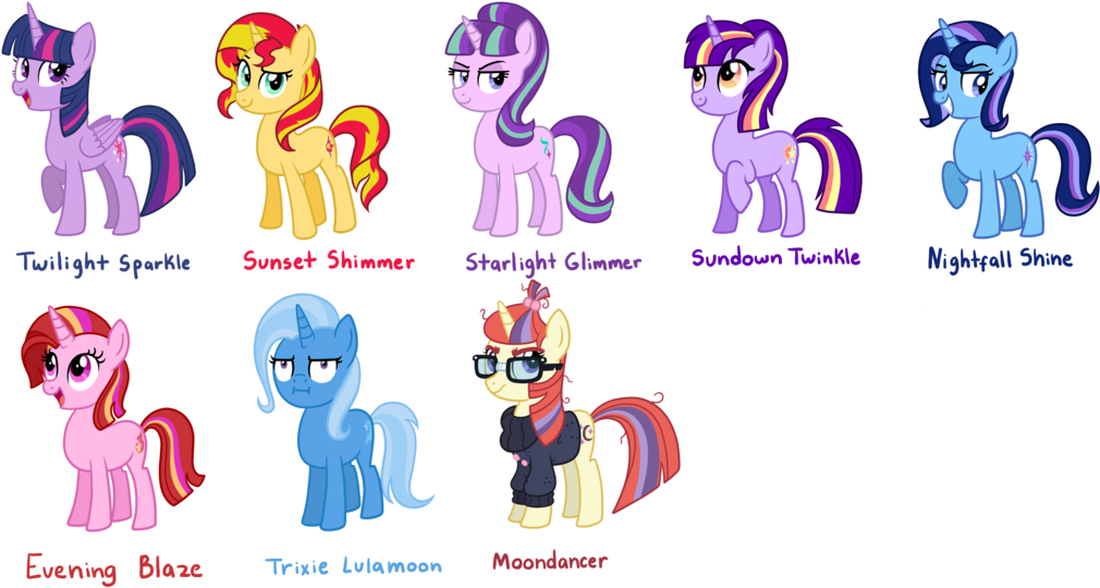 Twilight Sparkle Synonyms Trixie And Moondancer By - Moondancer Twilight Trixie Sunset Starlight Clipart (1024x559), Png Download