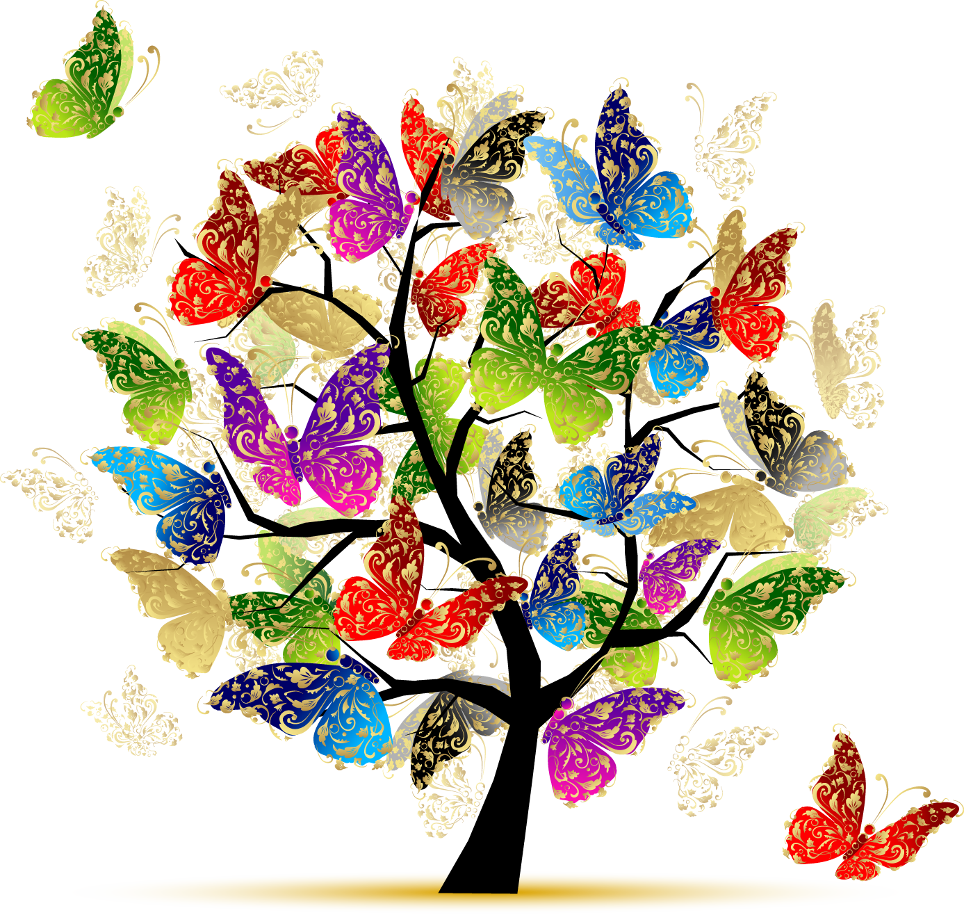 Donor Recognition » Butterfly Tree Illustration - Tree Of Life With Butterflies Clipart (1387x1316), Png Download