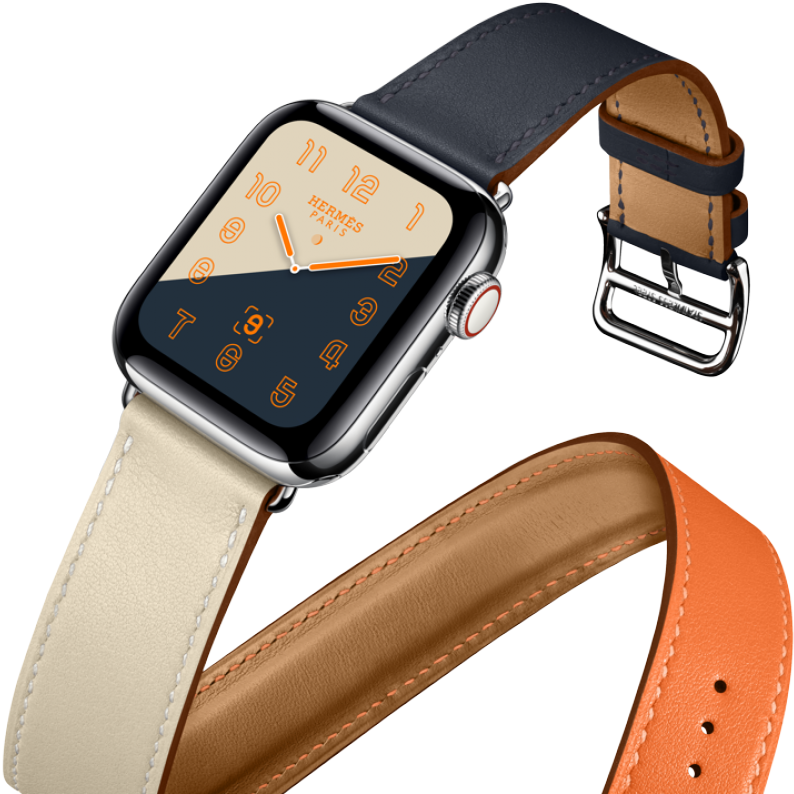 The Iconic Hermès Double Tour Orange, Craie And Indigo - Apple Watch Series 4 Hermes Clipart (1200x800), Png Download