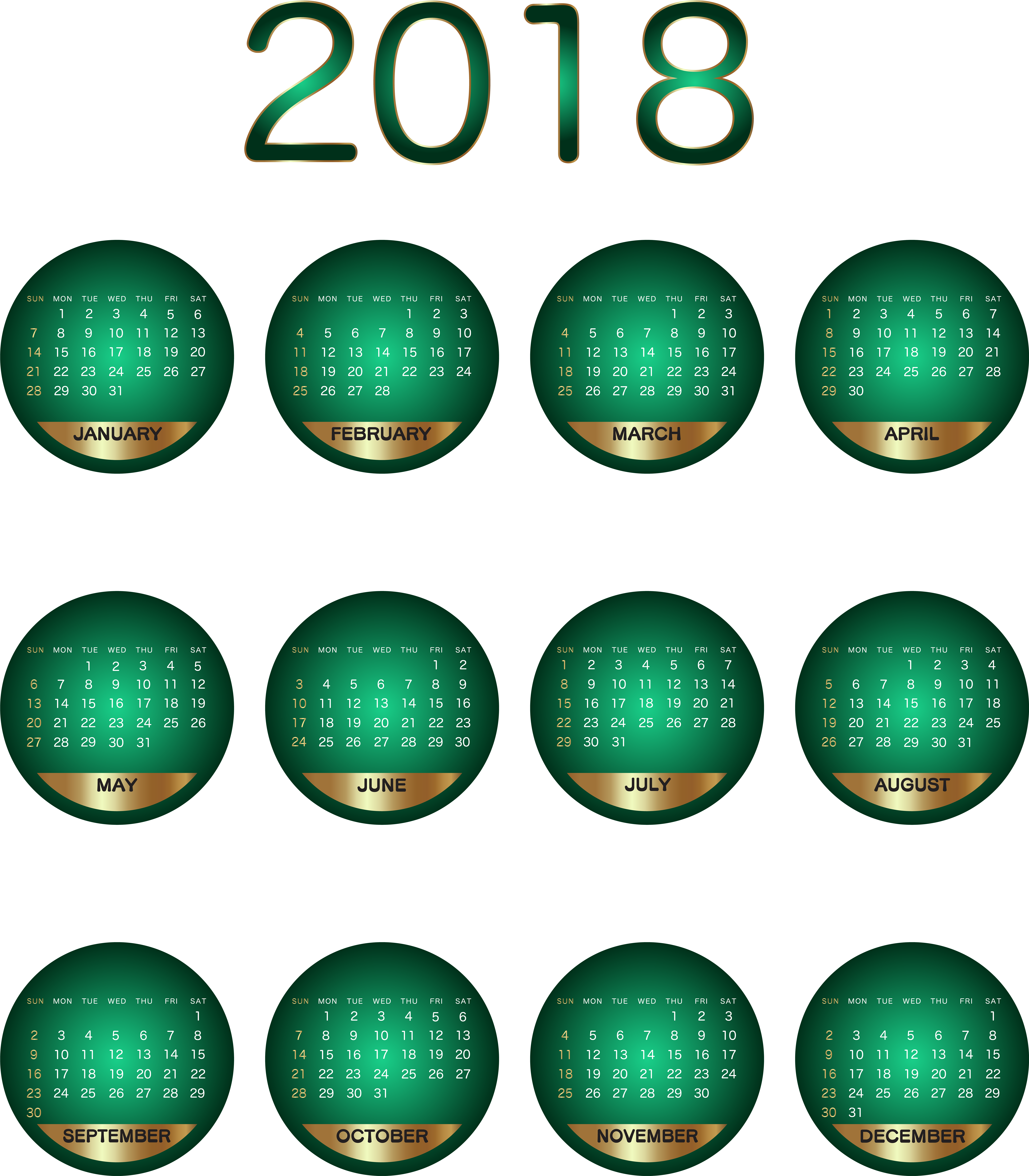 2018 Calendar Green Transparent Png Image Clipart (6997x8000), Png Download