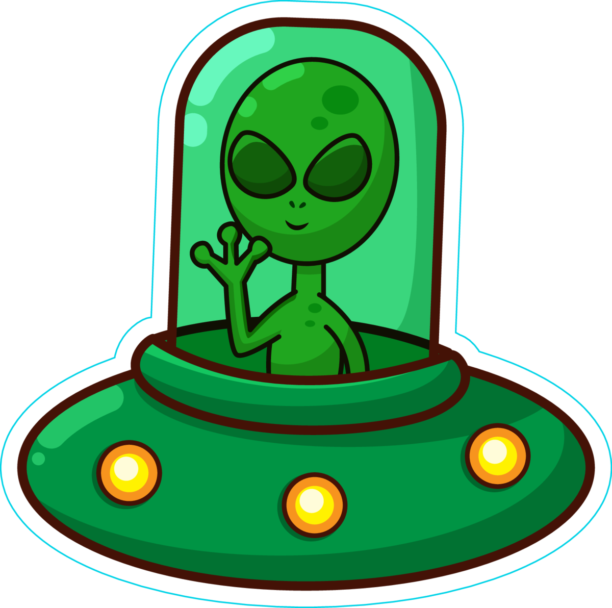 Alien In Spaceship Cartoon Sticker - Alien In Spaceship Clipart - Large Siz...