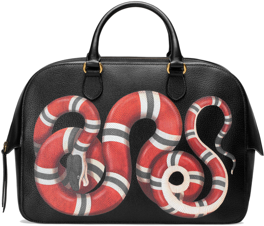 Snake Print Leather Duffle - Gucci Snake Clutch Bag Clipart (878x763), Png Download
